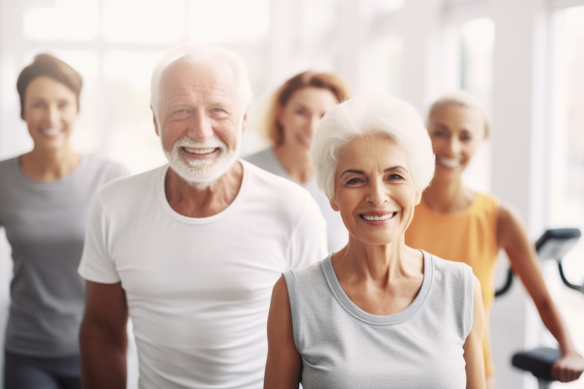 cool group of friends happy expression in a gym. fitness teacher